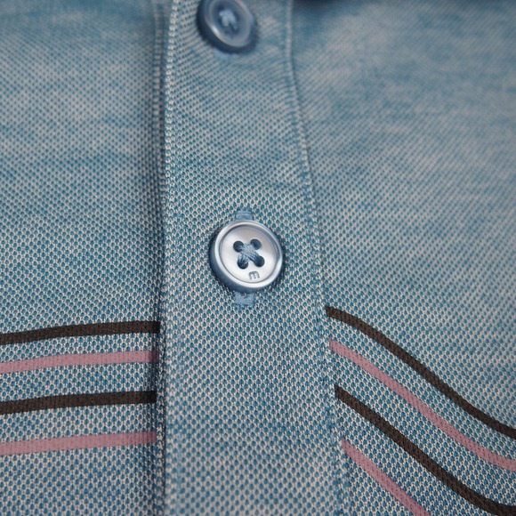 Travis Mathew Polo Shirt Men's Sz Medium Light Blue Striped Pima Cotton Golf EUC - Picture 5 of 11